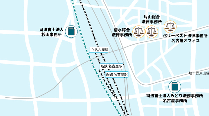 名古屋市中村区エリアにある過払い金請求におすすめの事務所マップ
