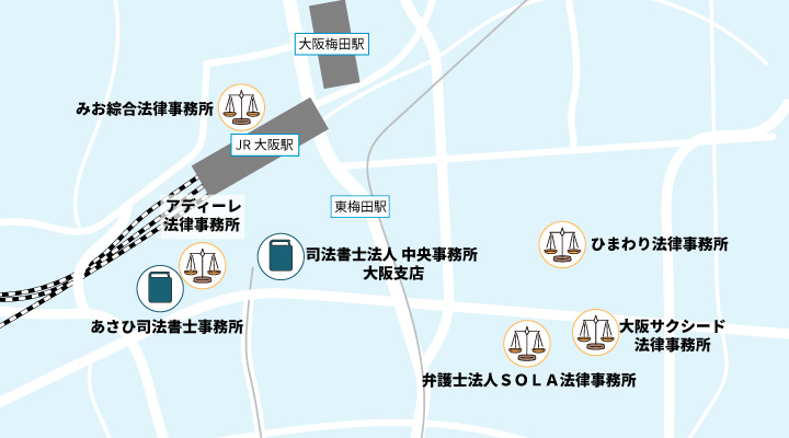 大阪市北区エリアにある過払い金請求におすすめの事務所マップ