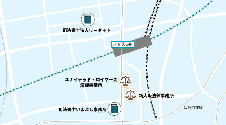 大阪市淀川区エリアにある債務整理におすすめの事務所マップ