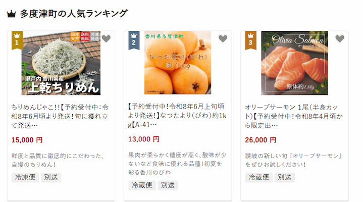 多度津町の返礼品ランキング