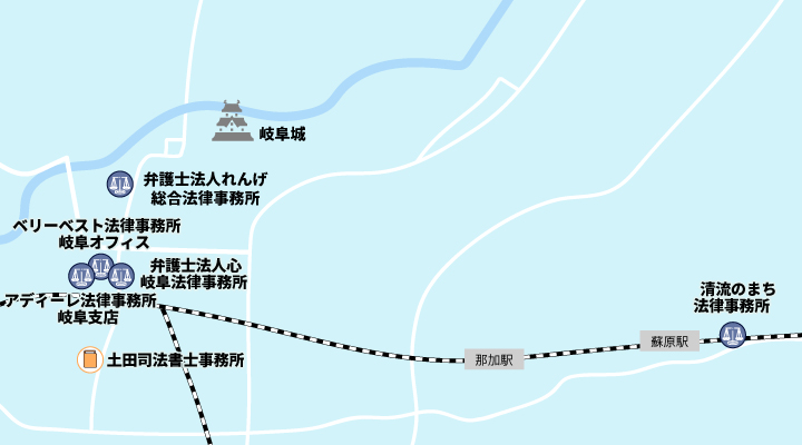 岐阜で債務整理におすすめの弁護士・司法書士のマップ