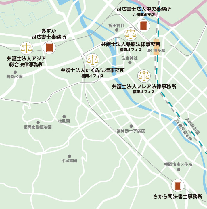 福岡市で過払い金請求におすすめの弁護士・司法書士のマップ