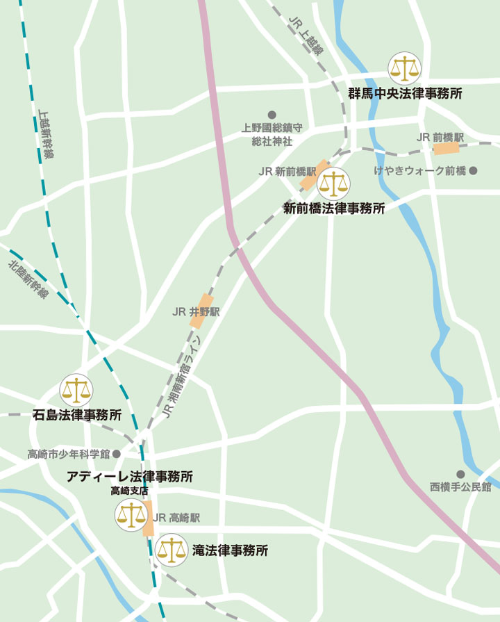群馬の債務整理に強い弁護士・司法書士のマップ