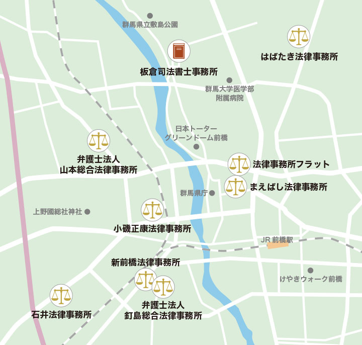 前橋市の債務整理に強い弁護士・司法書士のマップ